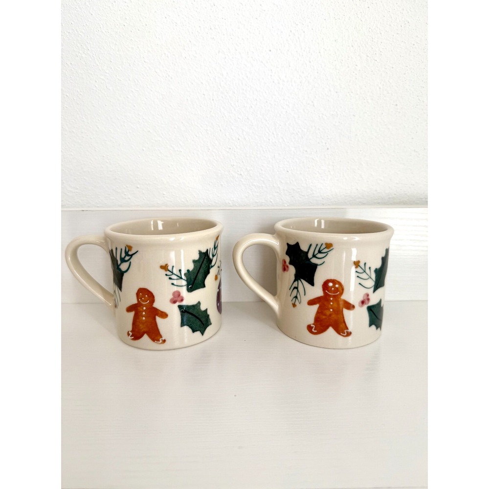 Vtg 2 Lot 1982 1980s Hartstone Pottery Gingerbread Man Mugs Cup Signed  12 Oz